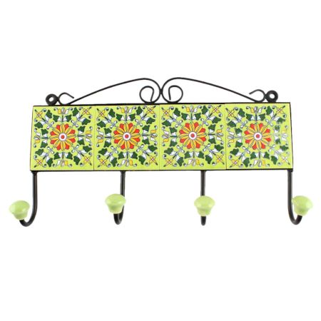 Pea Green Wheel Flower Ceramic Tile Hook